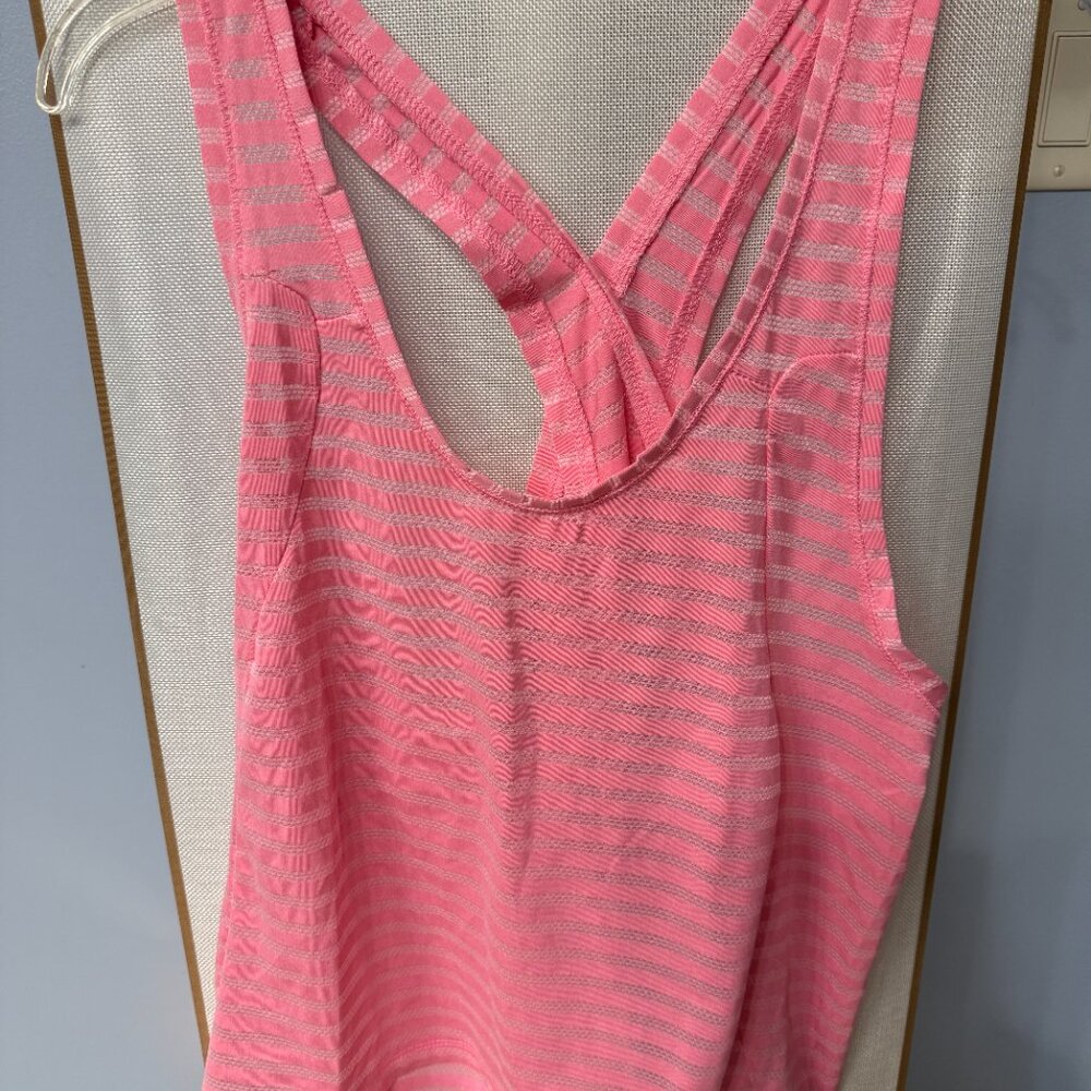 Zyia Nimbus Split Back Tank Pink Stripe Size L NWOT